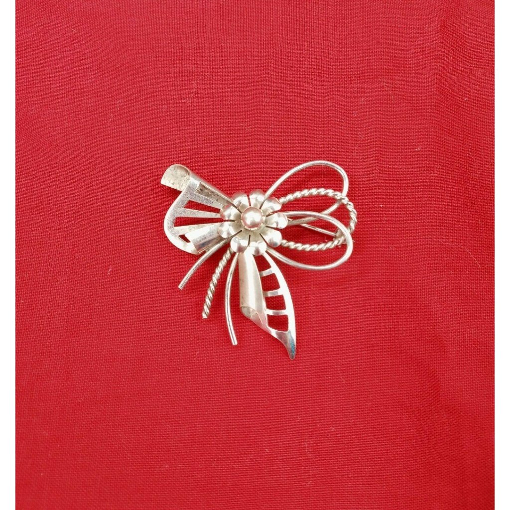 Carl Art Sterling Silver Floral Brooch Pin Vintage Mid Century Unpolished Signed